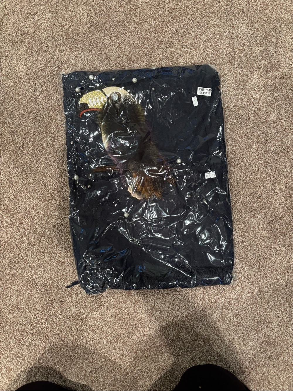 Women’s Navy Decorative Scarf with Feather Accent